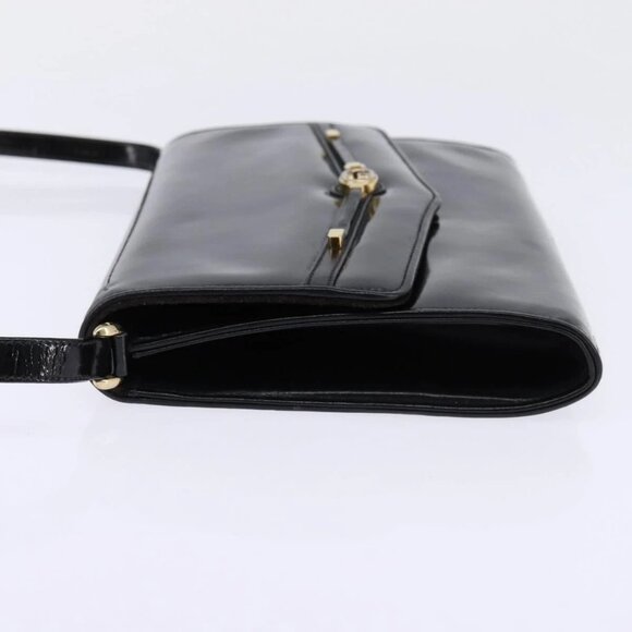 GUCCI Shoulder Bag Enamel Black Gold Auth - Picture 4 of 16